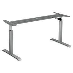 a computer desk with a metal frame and legs on the top, in front of a white background