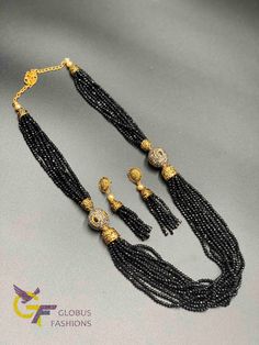 Full crystal black beads chain Handmade jewelry Silver plated jewelry One gram gold jewelry Official Website globusfashions.com 🌸 S H O P . M O R E . S T Y L E S 🌸 https://www.etsy.com/shop/Globusfashions Necklaces - https://www.etsy.com/shop/Globusfashions?section_id=18712263 Bracelets - https://www.etsy.com/shop/Globusfashions?section_id=18969767 Pendant Sets - https://www.etsy.com/shop/Globusfashions?section_id=18707402 Tikka - https://www.etsy.com/shop/Globusfashions?section_id=20096802 Ba Black Onyx Jewelry With Black Beads, Black Jewelry With Beaded Chain And Round Beads, Gold Onyx Beaded Necklaces With Black Beads, Black Jewelry With Faceted Beads For Gift, Gold Onyx Beaded Necklace With Black Beads, Gold Beaded Necklace With Black Onyx Beads, Black Jewelry With Dangling Beads For Festive Occasions, Black Dangling Beads Jewelry For Festive Occasions, Festive Black Jewelry With Dangling Beads