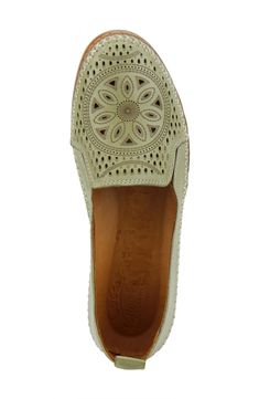 Tiny cutouts and stitched details decorate a versatile flat with a loafer-inspired topline. Cushioned footbed Leather upper and lining/rubber sole Imported Women's Shoes Spring Slip-on Moccasins With Rubber Sole, Spring Leather Moccasins With Perforated Toe Box, Spring Leather Loafers With Perforated Toe Box, Leather Slip-on Moccasins For Spring, Spring Leather Footbed Plain Toe Slip-ons, Spring Slip-ons With Stitched Sole And Almond Toe, Spring Moccasins With Rubber Sole And Closed Toe, Slip-on Flats With Perforated Toe Box, Spring Leather Moccasins With Stitched Sole