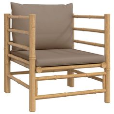 a chair made out of wood with a cushion on it's back and armrests