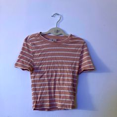 Never Worn, Great Condition. Snug Fit Pink And White Striped Shirt, College Clothes, School Tops, H&m Shirts, School Clothes, Back To School Outfits, College Outfits, School Outfits, Cute Pink