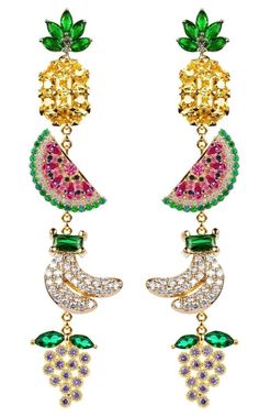 Tropical fruit drop earrings are resplendent enough to dazzle the admiring eyes of spectators. These earrings are perfectly suited for a fun beachside gathering, a lavish yacht cruise, or any event for which you deem them appropriate. Weight: 1.6 oz Summer Party Jewelry For Pierced, Summer Party Jewelry For Pierced Ears, Summer Party Pierced Earrings, Green Summer Jewelry With Fruit Design, Summer Party Jewelry With Matching Earrings, Summer Dangle Earrings, Pierced, Summer Dangle Earrings For Pierced Ears, Summer Beach Jewelry With Fruit Design, Summer Party Drop Earrings