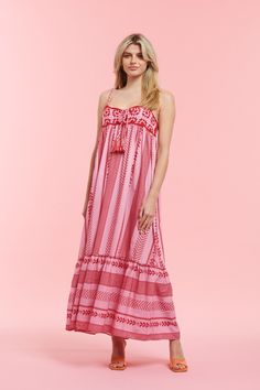 Pink pattern maxi dress Crochet top Ankle lenght Ties around the neck Fabric 100% polyester Casual Ankle-length Summer Dresses, Spring Bohemian Ankle-length Dress, Spring Beach Maxi Dress Ankle-length, Spring Beach Maxi Dress, Ankle-length, Casual Printed Floor-length Maxi Dress, Spring Beach Ankle-length Maxi Dress, Casual Floor-length Maxi Dress For Vacation, Red Maxi Dress For Vacation, Printed Maxi Sundress For Spring