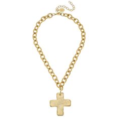 Solid Cross Necklace Susan Shaw, Gold Link Chain, Gold Cross Necklace, Cross Chain, 24kt Gold, Hand Cast, Gold Cross, Cute Jewelry, Handmade Necklaces