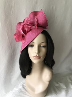 Are you ready for Summer Wedding? This hot pink flower fascinator hat is absolutely perfect. Styled to be worn as Kentucky Derby hat, Derby fascinator,Belmont Stakes, British tea Party or brunch hat, Mother of the Bride hat, Garden Wedding hat, ladies church hat, Preakness, Melbourne Cup or any special occasion. Styled to turn heads and yes! It's design to wear both ways. You got it ... no right or wrong way! Place on a headband or clips your choice. Please note that due to it being handmade by Wide Brim Fascinator With Handmade Flowers For Garden Party, Flower Fascinator For Kentucky Derby Garden Party, Flower Hats For Kentucky Derby Races, Elegant Flower Mini Hat For Garden Party, Elegant Flower-shaped Mini Hat For Garden Party, Summer Evening Mini Hats With Flower Shape, Summer Evening Mini Hat With Flower Shape, Flower Shaped Fascinator For Kentucky Derby Church Events, Flower Headpiece For Kentucky Derby Garden Party