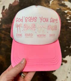 Get ready to be obsessed with your new Christian Foam Trucker Hat! Keep up with the latest trends while also spreading your faith!  Hats are one size fits most and 100% polyester! While they are durable, we suggest not fully submerging them in water! Adjustable snap back fit.  Our foam truckers are made in house with DTG transfers and applied with a commercial grade hat heat press to ensure top quality and customer satisfaction! Did we mention these make the perfect Christian gift?! Handmade wit Christinerae Hat, Faith Hats, Jesus Clothes, Custom Trucker Hats, Christian Crafts, Christian Quotes God, Christian Pictures, Cute Shirt Designs, Unique Gifts For Women