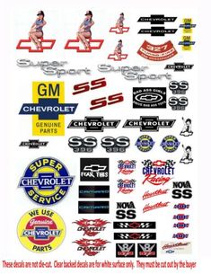 an advertisement for the chevrolet service center, with many logos and emblems on it