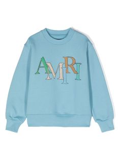 sky blue cotton jersey texture logo print to the front silver-tone logo plaque crew neck drop shoulder long sleeves ribbed cuffs and hem Dress With Jean Jacket, Baby Boy Accessories, Dolce And Gabbana Kids, Kids Logo, Boys Hoodies, Stella Mccartney Kids, Boys Top, Clothes Gift, Swimwear Tops