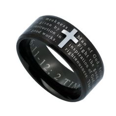 Cross Ring Man Of God Ring $25.95 Wedding Band Engraving Quotes, Bible Verse Black, Christian Wear, Scripture Inspiration, God Cross, Man Of God, God Bible, Purity Ring, Wedding Band Engraving