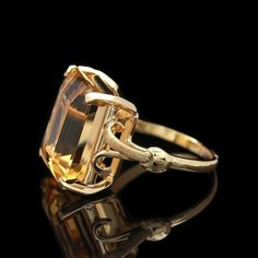 Vintage 18k Yellow Gold & Citrine Cocktail Ring - Etsy Classic Gold Square Cut Emerald Ring, Luxury Yellow Gold Octagon Topaz Ring, Luxury Gold Emerald Ring For Formal Occasions, Yellow Gold Citrine Topaz Ring, Emerald Cut, Elegant Octagon Citrine Rings, Formal 14k Gold Emerald Rectangular Ring, Formal Rectangular Hallmarked Emerald Ring, Elegant Yellow Gold Rectangular Topaz Ring, Classic Gold Octagon Emerald Ring