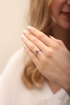 "14k & 18k Genuine Amethyst With Diamond Ring / February Birthstone / Gold Purple Amethyst Ring Available in Gold, Rose Gold and White Gold ❥ ITEM DETAILS ---> Gold Color of Choice : Yellow Gold, Rose Gold, White Gold ---> Material : 14k ( 585 ) or 18k ( 750 ) Real Gold. It is Not Gold Filled or Gold Plated ---> Made to order ---> Band Thickness : 1.40 mm ---> Band Width : 1.70 mm ---> Amethyst Cut: Oval Cut ---> Size of Amethyst: 7x5 mm ---> Clarity : H color VS/SI - 14k Yellow Gold Amethyst Ring With Halo Setting, Purple 14k Gold Birthstone Wedding Ring, Purple Gemstone Accented 14k Gold Rings, Classic Amethyst Ring For Gift, Oval Amethyst Birthstone Ring In Yellow Gold, Gold Tanzanite Birthstone Ring As Gift, Fine Jewelry 14k Gold Amethyst Ring With Halo Setting, Tanzanite Gemstone With Center Stone As Gift, Gold Tanzanite Birthstone Ring For Gift