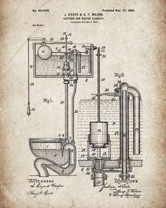 an old drawing of a toilet and bidet