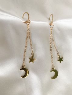 Lightweight and stylish earrings! Trendy Dangle Clip-on Earrings, Gold Dangle Cartilage Earrings For Party, Nickel Free Celestial Earrings, Nickel-free Celestial Earrings, Celestial Gold Dangle Cartilage Earrings, Trendy Clip-on Dangle Earrings, Celestial Style Drop Earrings, Chandbalis Earrings, Celestial Earrings