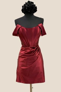 Burgundy Tight Homecoming Dress 2024 Elegant Off-shoulder Fitted Satin Dress, Off-shoulder Corset Dress With Ruched Bodice, Fitted Off-shoulder Corset Dress With Ruched Bodice, Fitted Bodice Knee-length Bodycon Dress For Evening, Elegant Off-shoulder Mini Dress With Ruched Back, Cocktail Satin Stretch Bodycon Dress, Gala Bodycon Dress With Sweetheart Neckline And Fitted Bodice, Fitted Evening Dress With Ruched Bodice For Cocktail, Fitted Bodycon Dress With Boned Bodice For Evening