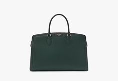 Hudson Commuter Laptop Bag | Kate Spade New York Travel Briefcase With Branded Hardware In Satchel Shape, Luxury Bags With Branded Hardware For Business Trips, Green Luxury Satchel For Business, Luxury Green Satchel For Business, Classic Green Satchel With Branded Hardware, Classic Travel Briefcase With Branded Hardware, Travel Briefcase With Silver-tone Hardware And Top Handle, Classic Satchel With Branded Hardware In Saffiano Leather, Travel Briefcase With Silver-tone Hardware