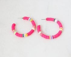 more cute and fun necklaces and earrings in DearDanielleJewelry: https://www.etsy.com/shop/DearDanielleJewelry?ref=seller-platform-mcnav§ion_id=28417638 Rainbow 🌈 fun confetti hoop earring. Multi color surfer earring. polymer. rubber beads heishi earring Very sweet very light colorful rubber beads hoop earrings. Must have for spring and summer! 2inch diameter. Please pick color your confetti color: pink, turquoise, multi, black, rainbow pearl(sold out),white (soldout, will be in stock July7) ** Beaded Hoop Earring, Fun Necklaces, Rubber Bead, Rainbow Pearl, Polymer Earrings, Black Rainbow, Hippie Earrings, Hippie Necklace, Rainbow Beads