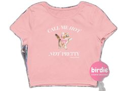 Fitted Pink Printed T-shirt, Cute Fitted Printed Top, Pink Y2k Printed Tops, Pink Y2k Style Printed Tops, Y2k Pink Printed Tops, Pink Printed Y2k Tops, Cute Fitted Shirt With Graphic Print, Fitted Cute Shirt With Graphic Print, Fitted Shirt With Graphic Print In Cute Style