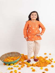 Girls Orange Embroidered Chanderi Dhoti Kurta Sets By Mr Brat now available at Trendroots Traditional Chikankari Embroidered Pant Set For Diwali, Festive Pant Set With Chikankari Embroidery And Traditional Drape, Festive Chikankari Embroidery Pant Set, Anarkali Sherwani For Puja And Diwali, Anarkali Style Sherwani For Diwali Puja, Chikankari Chanderi Pant Set For Navratri, Eid Pant Set With Gota Work And Traditional Drape, Traditional Drape Pant Set With Gota Work For Eid, Eid Traditional Drape Pant Set With Gota Work