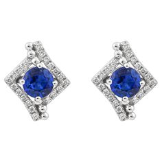 Elevate your jewelry collection with these exquisite blue sapphire earrings, expertly crafted in 18K white gold. Featuring brilliant blue sapphires that exude a deep, rich hue, each stone is beautifully complemented by sparkling diamonds that add a touch of elegance and sophistication. Blue Sapphire Stud Earrings in 18Karat White Gold with Diamond. Blue Sapphire: 1.129 carat round shape, 5mm size, 2 pieces. Diamonds: 0.163 carat, G color, VS clarity. Gold: 2.411g, 18K white gold. E120 Gia Certified Sapphire Earrings For Formal Occasions, Elegant Blue Gia Certified Diamond Earrings, Blue Diamond Round Cut Earrings, Formal White Gold Sapphire Diamond Earrings, Elegant Blue Platinum Earrings, Gia Certified Sapphire Diamond Earrings For Formal Occasions, Blue Sapphire Diamond Earrings, Blue Diamond Earrings With Brilliant Cut, Formal Gia Certified Sapphire Diamond Earrings