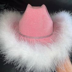 a handmade cowboy hat where you can pick the glitter color and boa color that you want! this is a hat for just a single color of glitter and single color of boa with no customization (this means you cannot add anything to the hat beyond the glitter, boa, & rhinestone band). it's an adult size hat that is 5 inches tall and 25 inches in circumference. more information: - glitter color: here you are picking what color glitter you want on the hat, glitter goes from the top of the hat to the brim Short Brim Costume Hats With Feather Trim For Party, Party Costume Hat With Feather Trim And Short Brim, Costume Hats And Headpieces With Feather Trim For Party, Winter Party Brimmed Felt Hat, Wide Brim Top Hat With Feathers For Party, Party Hats With Feather Trim And Short Brim, Party Mini Hat With Feather Trim And Curved Brim, Brimmed Mini Hats With Feather Trim For Party, Winter Party Top Hat With Short Brim