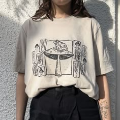 some items are shipped separately - shipping cost is not effected and they should arrive on the same day/week : t-shirts (shipped from studio 1) sweaters and hoodies (shipped from studio 2) prints, notebooks, stickers, hats, bookmarks, mugs (shipped from home). please read all :) - 𓋼 my original lino cut design 𓋼 model is size UK 10, see more in-depth size guide at milzbe.com 𓋼 DTG printed with eco-friendly water-based ink. 𓋼 orders are normally shipped out 2-7 days after purchase however, can take up to 14 days in some circumstances. 𓋼 message me for more size options, color options or a custom design. 𓋼 return policy: no returns unless the item is damaged, this is due to being made to order and custom. 𓋼 cancellation: up 3 hours after order.  𓋼 i hope you all have a magical day a Sweaters And Hoodies, Dark Summer, Shirt Logo Design, Tshirt Printing Design, Lino Cut, Tshirt Design Inspiration, Friends Tshirt, Painted Clothes, Cut Design