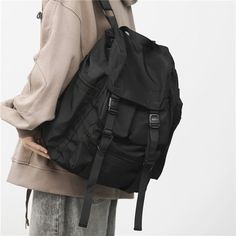 Material: Nylon Features: Breathable Pattern: Solid Color Style: Street Trend Fashion Element: Sewing Line Color: Black Occasion: Leisure Travel Gender: Neutral/Both Men and Women 일본 패션, Mens Bags Fashion, Technical Clothing, Harajuku Streetwear, Street Trends, Waterproof Backpack, Fashion Couple, Urban Outfits, Trend Fashion