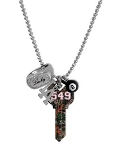 The city of angels ʚ♡ɞ Featuring our signature engraved 'LUCKY' signet ring, a RealTree camo key, and stainless steel Los Angeles and 8-ball pendants. Made with stainless steel chain and pendants, CZ-encrusted ring, and blank RealTree camo key. Waterproof & rust-free. Available in lengths 18", 20", 22", 24". Handmade with love in Los Angeles. Best Friend Gifts Handmade, Best Mom Birthday Gifts, Dope Jewelry Silver, Who To Buy Christmas Gifts For List, Custom Gifts For Him, Gifts For $50, Masc Women Jewelry, Beabadoobee Jewelry, Cool Boyfriend Gifts