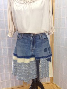 Hey, I found this really awesome Etsy listing at https://www.etsy.com/listing/485803002/ooak-ladies-size-10-upcycled-skirt Upcycled Denim Skirt, Upcycled Skirt, Upcycled Denim, Lucky Brand Jeans, Brand Jeans, Wool Sweater, Wool Sweaters, Lucky Brand