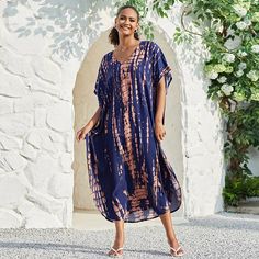 48080126902587 Breezy V-neck Maxi Dress For Poolside, V-neck Maxi Dress For Beach Cover-up During Resort Season, V-neck Beachwear Midi Dress For Beach Party, Relaxed Fit V-neck Maxi Dress For Vacation, Multicolor Beachwear Midi Dress As Beach Cover-up, Relaxed Fit V-neck Midi Dress For Beach, Summer V-neck Rayon Kaftan, V-neck Rayon Kaftan For Summer, Blue Spring Maxi Dress For Poolside