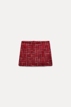 TEXTURED SKORT Red Plaid Skirt, Nyc Outfits, Christmas Fits, Christmas Skirt, Bow Skirt, Red Mini Skirt, Jean Vest, Holiday Party Outfit, Zara Skirts