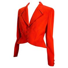 For Sale on 1stDibs - Presenting a fabulous bright orange Thierry Mugler blazer, designed by Manfred Mugler. From the 1980s, this jacket features masterful craftsmanship and Mugler Blazer, Blazer Designs, Thierry Mugler, Cropped Blazer, The 1980s, Bright Orange, Blazer, Orange, For Sale