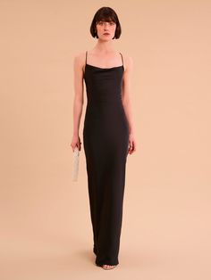 Ginny is an update on our classic Riviera in a gorgeous new maxi-length. She's got the same cowl neck and backless lace-up detail and is crafted from our signature slinky satin made using 100% recycled polyester. In a sultry black shade, Ginny is the perfect dress for when you feel like keeping it paired-back but chic. Black A-line Silk Maxi Dress, Black Non-stretch Maxi Dress, Velvet Collection, Denim Coat, Shirt Skirt, Holiday Dresses, Shades Of Black, Cowl Neck, British Indian