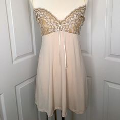 Beige Babydoll Nite Gown Stretch Lace Top. Never Worn Sheer Coquette Bedtime Dresses, Cream Sleepwear For Wedding Night In Summer, Beige Camisole Sleepwear For Spring, Sleeveless Coquette Bedtime Dress, Cream Night Dresses, Cream Sheer Nightgown For Sleep, Sheer Cream Nightgown For Sleep, Cream Lace Sleepwear For Bedtime, Cream Lace Trim Sleepwear For Bedtime