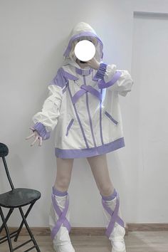 Process Time: Could be shipped out in 1-3 working days. Fabric: Polyester Color: White/Purple Sleeve Length: Long Sleeves Feature: Print, Hooded Style: Jirai Kei, Japanese, Handsome Include: Coat*1 (Any of the accessory is not included.) Size (IN) Bust Sleeve Length Length S 55.12 24.41 28.35 L 55.12 25.20 30.31 Size (CM) Bust Sleeve Length Length S 140 62 72 L 140 64 77 Purple Futuristic Outfit, Purple And White Outfits, Vaporwave Outfit, Steampunk Fashion Female, Steampunk Fashion Male, Japanese Clothes, Gothic Skirts, Jirai Kei, Cyberpunk Style