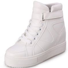 Women's High Top Wedge Fashion Sneakers Hidden Heel Platform Casual Shoes - White - CO12NR34MMA - Women's Shoes, Fashion Sneakers  #FashionSneakers #Women's #Shoes # #Fashion #Sneakers Platform Casual Shoes, Cheap Boutique Clothing, Cheap Womens Fashion, Lady Shoes, Sneakers Fashion Outfits, Shoes Store, Wedges Style, Service Quality, Famous Footwear