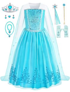 PRICES MAY VARY. Soft & Comfortable Fabric: Our Blue Princess Dress for Girls is made of polyester, cotton and satin, which is soft, skin-friendly, breathable & comfortable and will not make your girls feel itchy or irritating. Enjoy strong gusts of happiness in this detailed princess dress for girls! Brilliant Design: Our beautiful Blue Girls Princess Costumes with An Amazing detachable snowflack capes with glitter, sequin mesh satin bodice, shimmering organza skirt, three-layered hem, which ma Blue Princess Dress, Princess Halloween Costume, Frozen Dress, Elsa Costume, Up Costume, Princess Dress Up, Organza Skirt, Costume For Halloween, Up Costumes