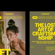 two posters for the lost art of craftsmanship, one with a woman eating spaghetti