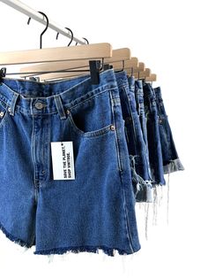 "Custom Made Authentic Vintage Levi's High Waisted Shorts *This listing is for indigo blue denim wash only. Light to medium denim wash is also available in the denim category on the shop's home page. *Shop size 00-6 here: https://www.etsy.com/listing/1007699818/custom-made-vintage-levi-high-waisted?ref=as_recently_viewed-2&frs=1 CUSTOMIZE: *The shorts come in 6 different Style/Cut combinations as pictured: -Plain Jane, Cuff Cut -Plain Jane, Straight Cut -Distressed, Cuff Cut -Distressed, Str Relaxed Fit Medium Wash Jean Shorts, Indigo Denim Bottoms For Summer, Medium Wash Short Leg Denim Bottoms, Summer Rigid Denim Blue Bottoms, Indigo High Rise Jeans For Summer, Indigo High Rise Summer Jeans, Summer High Rise Indigo Jeans, Medium Wash Relaxed Fit Cutoff Jeans, Washed Blue Rigid Denim Summer Bottoms