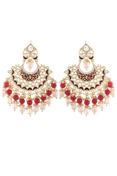 Product Features: Color: Maroon Base Metal: Alloy Work: Red Enamel Glided with Kundans and Pearls Plating Material: 18K Gold Plated Earring Dimension: L- 10 CM x W – 8 CM Occasion: Festive Disclaimer: There will be slight difference in digital to actual image Red Chandbalis For Celebration, Festive Red Hoop Earrings As Gift, Red Bollywood Danglers, Red Chandbali Chandelier Earrings For Celebrations, Red Chandbali Hoop Earrings As Gift, Traditional Red Hoop Earrings For Party, Red Bollywood Chandbalis For Party, Red Hoop Earrings For Party And Festivals, Red Kundan Dangle Earrings