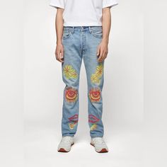 Levi’s 501s Summer Love Jeans Sun Festival 28x30 36x30 32x32 33x30 “ Up Tight Love “ “ Out Of Sight Groovy “ Straight Leg Graphic Print Jeans For Spring, Straight Leg Jeans With Graphic Print For Spring, Spring Denim Blue Bottoms With Graphic Print, Spring Graphic Print Denim Pants, Levi's Denim Pants For Spring, Relaxed Fit Jeans For Spring Festival, Levi's Summer Streetwear Jeans, Levi's Jeans For Summer Streetwear, Retro Jeans With Graphic Print For Spring