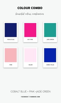 the color combo for coral blue, pink jade green, and purple is shown in four different colors