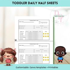 the printable worksheet for toddler daily half sheets