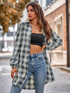 Women's Casual Shirt Lapel Single-Breasted Plaid Long Shirt Casual Shirt Women, Plaid Tie, Plaid Dress Shirt, Shirt Dress Casual, Summer Chic, Plaid Fashion, Mini Shirt Dress, Plaid Dress, Long Shirt