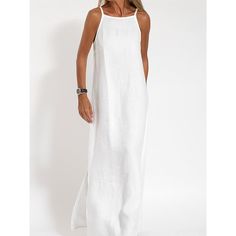 Season:Summer,Spring; Fabric:Cotton; Sleeve Length:Sleeveless; Gender:Women's; Nightwear Style:Dress,Nightshirt,Loungewear; Style:Fashion,Comfort,Casual; Elasticity:Micro-elastic; Occasion:Date,Airport,Street; Age Group:Adults; Function:Breathable; Pattern:Pure Color; Neckline:Straps; Special Size:Plus Size; Bottom Type:Dress; Listing Date:06/27/2023; Length:; Bust: Beach Dress Summer, Split Long Dress, Black Beach, Maxi Dress For Women, Cami Maxi Dress, Summer Elegant, Sleeveless Long Dress, White Maxi, Necklines For Dresses