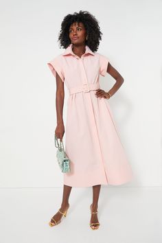 Elegant in its simplicity, the structured and ultra-ladylike Pink Salt Chloe Dress is done in a textured cotton-blend fabric that is sure to turn heads for its design details. The moire pattern throughout and trapunto stitching on the sleeves, placket, and hemline complete this midi moment, making it feel extra special with minimal effort. Pair with heels or flats, sunnies or statement earrings, for day or night, and rest assured that you look fabulous! Spread collar Short wing sleeves Button fr Moire Pattern, Chanel Green, Wing Sleeves, Chloe Dress, Cruise Collection, Classic Flap Bag, Tweed Suits, Pink Salt, Pink Midi Dress