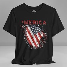 Show your unwavering support with our American Patriot T-shirt! This tee proudly features a grunge style American Flag with the bold statement ''Merica' making this T-shirt a stylish choice for a true American patriot. Product details This classic unisex jersey short sleeve tee fits like a well-loved favorite. Soft cotton and quality print make users fall in love with it over and over again. These t-shirts have-ribbed knit collars to bolster shaping. The shoulders are tapered for a better fit over time. Dual side seams hold the garment's shape for longer. >Bella Canvas 3001 TShirt >This t-shirt comes with a lightweight fabric (4.2 oz/yd² (142 g/m²)) >The tear-away label minimizes skin irritations and provides a scratch-free wearing experience. >Fabric blends: Ash - 99% Airlume combed and r True American, Crew Neck Tshirt, Bike Week, American Patriot, Grunge Style, Grunge Fashion, Jersey Shorts, Lightweight Fabric, Solid Black