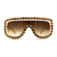 Hot off the runway, these truly unique sophisticated high end fashion shades will bring you the swagger you deserve. Super large rhinestone jewel trim with flat panel mono shield lens will give you the edge on top of classical racer officer silhouette plastic frame base. Truly a daring piece. Made with composite PC base frame, with 100% UV400 polycarbonate lenses, and reinforced metal hinges. (a886) Lens Width: 53mm Bridge Width: 18mm Temple Length: 140mm Lens Height: 44mm Size: 5 3/4" (145mm) x Oversize Sunglasses, Fashion Shades, Metal Hinges, Oversized Sunglasses, High End Fashion, Cloth Bags, You Deserve, Sunglasses Accessories, Bag Accessories