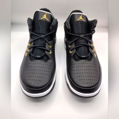 Jordan Max Aura 5 'Black Metallic Gold' Available In Sizes 10 11 12 Air Jordan, High Top, Sneaker Heads, Shoe Sale Black Lace-up Basketball Shoes With Perforations, Black Low-top Basketball Shoes With Perforations, Sporty Black Basketball Shoes With Perforations, Black Jordan Shoes With Perforations For Streetwear, Black Perforated Lace-up Basketball Shoes, Black High-top Basketball Shoes With Laces, Black Low-top Jordan Shoes With Perforations, Black Sports Sneakers With Perforations, Black Sneakers With Perforations For Sports