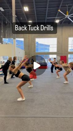 a group of people in a dance class doing different moves with the caption back tuck drills