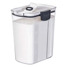 a large white container with a black lid and handle on it's side is shown